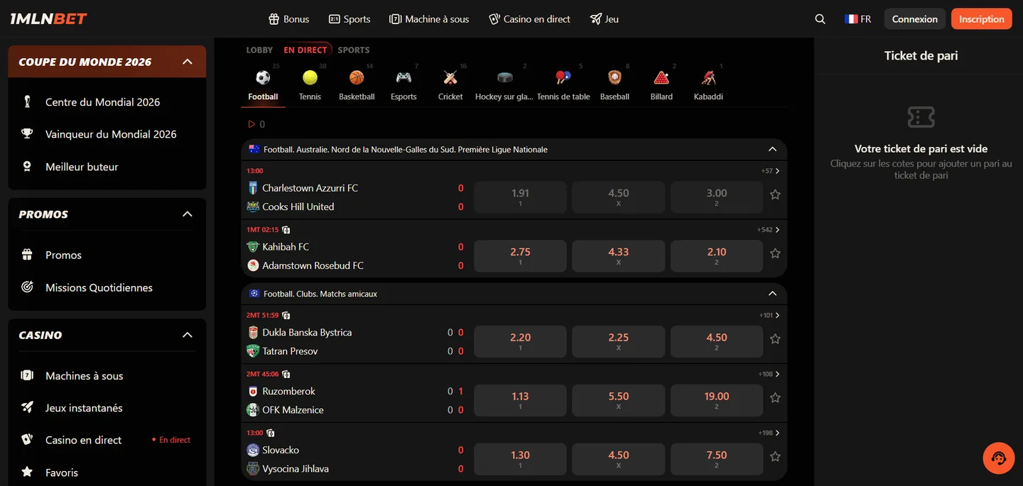 Paris en direct sur 1mln bet — football EN DIRECT